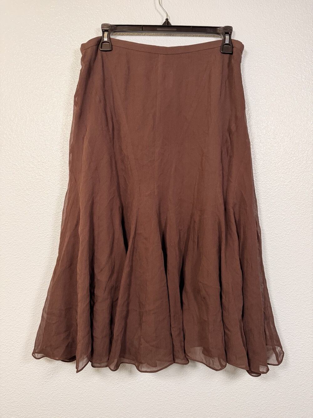 Jones New York Collection Women’s 10 100% Silk Brown Midi Skirt Flowy Boho